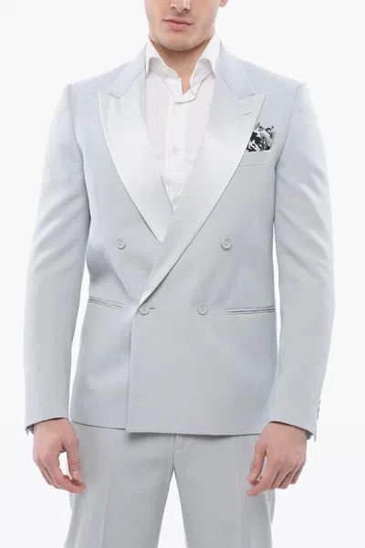 Off-white Double-breasted Tattoo Blazer With Satin Peak Lapel In Grey