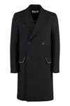 Off-white Double-breasted Virgin Wool Coat In Black