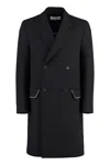 Off-white Double-breasted Virgin Wool Coat In Black