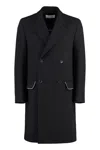 Off-white Double-breasted Virgin Wool Coat In Black