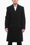 Off-white Double-breasted Zip Around Virgin Wool Coat In Black