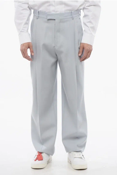 Off-white Double Pleated Wool Pants With Satin Side Bands