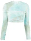 Off-white Women's Waffle Knit Tie Dye Crop Top In Light Blue