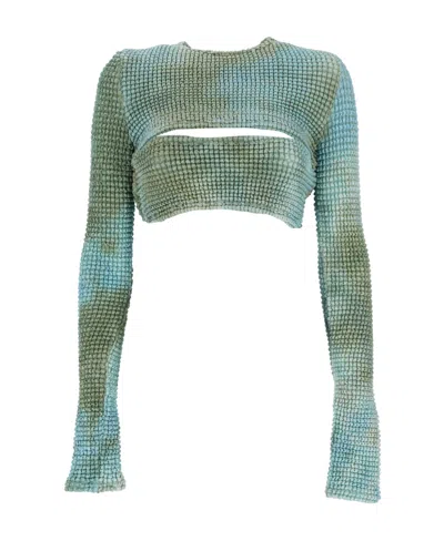 Off-white Double Tie-dye Cut-out Top In Green