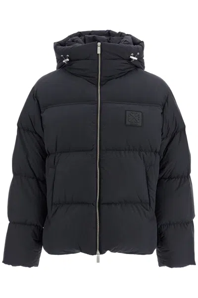 Off-white Quilted Down Jacket With Hood And Tone-on-tone Logo Patch In Black