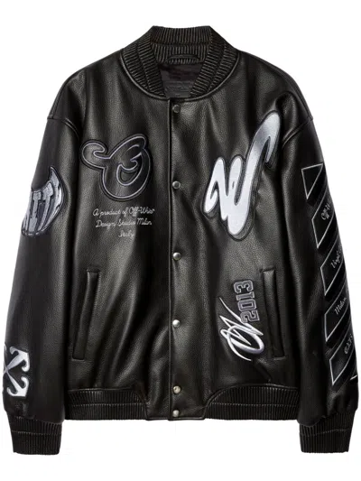 Off-white Dragon Full Lea Over Varsity Jacket In Black