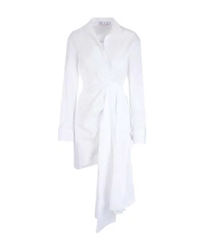 OFF-WHITE OFF-WHITE DRAPED LONG-SLEEVED DRESS