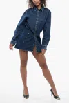 Off-white Draped Denim Shirt Dress In Blue