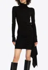 Off-white Draped Long-sleeved Mini Dress In Black