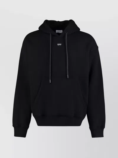 Off-white Drawstring Hood Kangaroo Pocket Ribbed Cuffs In Black