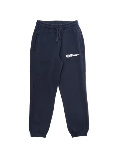 Off-white Kids' Drawstring Logo-print Track Pants In Blue