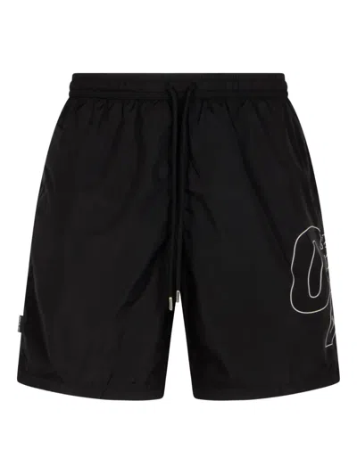 Off-white Logo Detailed Drawstring Swim Shorts In Black