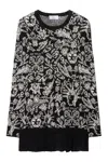 Off-white Intarsia-knit Pleated Dress In Black
