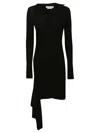 Off-white Mini Asymmetric Black Dress With Cut-out And Ruffle Detail In Viscose Stretch Woman In Black