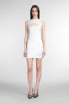 Off-white Ribbed Double-layer Mini Dress In Silver