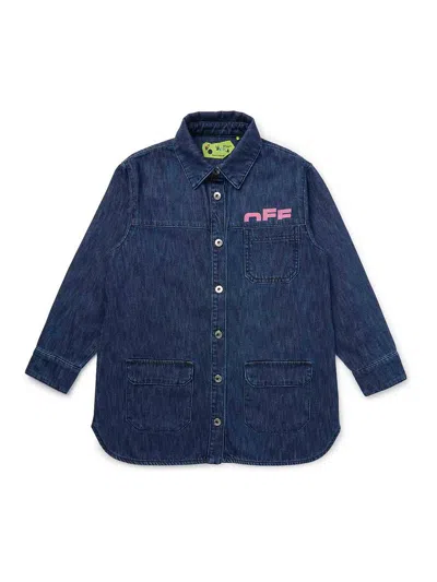 Off-white Kids' Logo Denim Dress In Blue