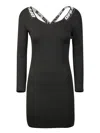 Off-white Ribbed Dress With Crossed Straps Detail Black In Black