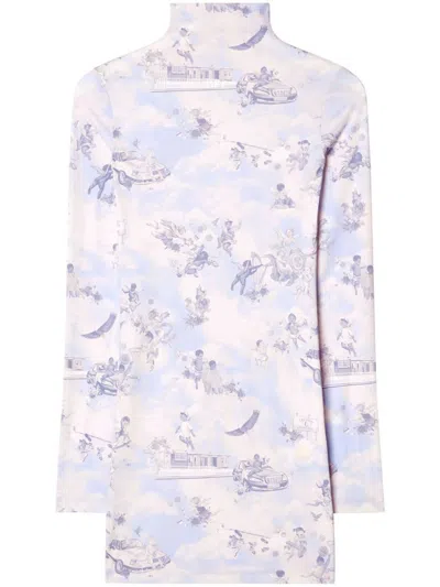 OFF-WHITE OFF-WHITE LIGHT BLUE HIGH-NECK MINI DRESS WITH PRINT