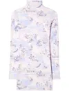 Off-white Light Blue High-neck Mini Dress With Print In Multicolor