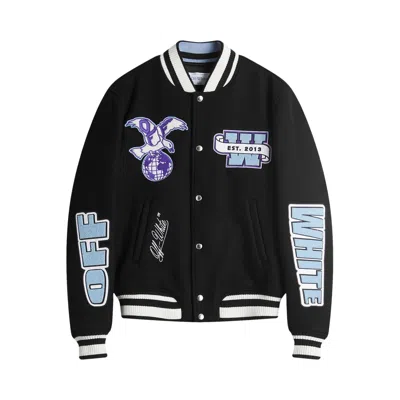 Pre-owned Off-white Eagle Wool Varsity Jacket 'black/deep Blue' | Men's Size 52