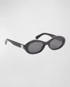 Off-white Edison Oval Acetate Sunglasses In 1007 Black Dark Grey