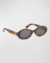 Off-white Edison Oval Acetate Sunglasses In 6007 Havana Dark Grey