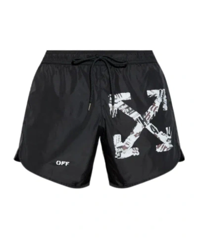 Off-white Vive-arrow-print Swim Shorts In Black