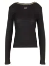 Off-white Pearl Embellished Ribbed Top In Black