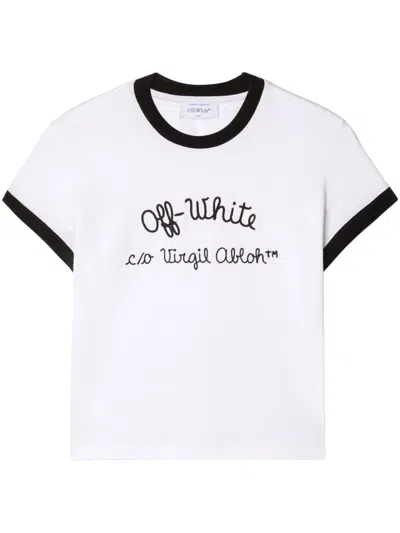 OFF-WHITE EMBR SCRIPT TYPE FITTED T-SHIRT