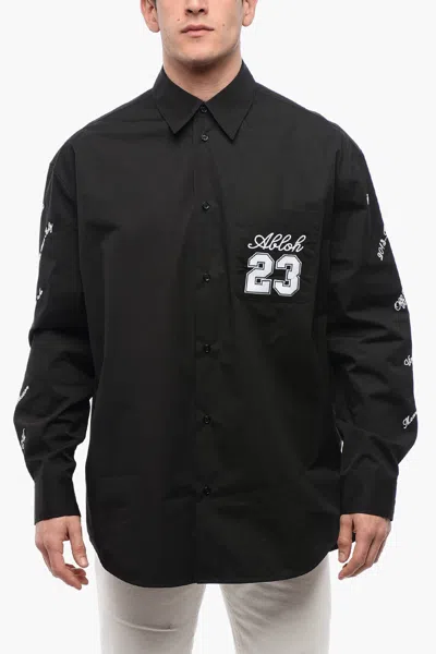 Off-white Logo 23 Cotton Overshirt In Black