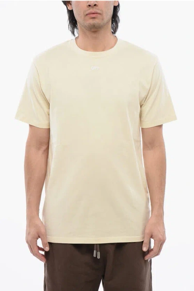 Off-white Embroidered Arrow Slim-fit T-shirt In Beige