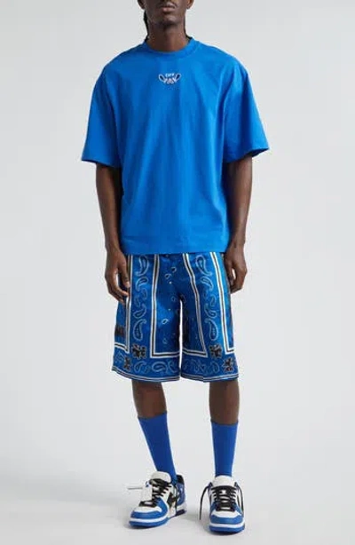 Off-white Embroidered Bandana Arrow Cotton Skate T-shirt In Blue