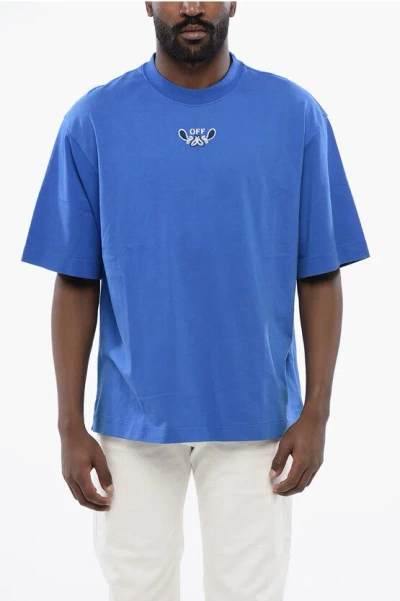 Off-white Embroidered Bandana Arrow Crewneck T-shirt In Blue