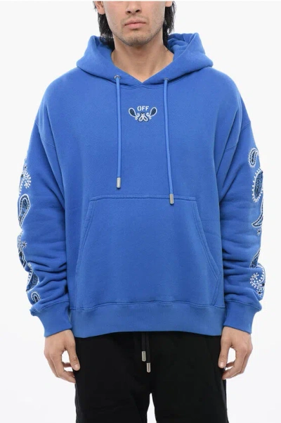 OFF-WHITE EMBROIDERED BRUSHED COTTON BANDANA ARROW HOODIE