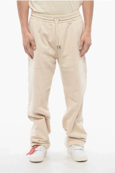 Off-white Embroidered Brushed Cotton Joggers In Beige