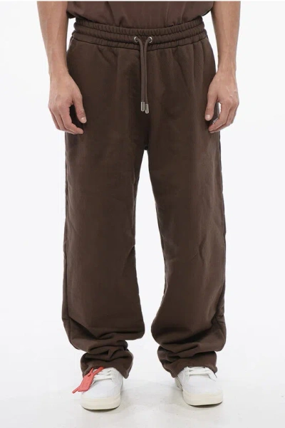 Off-white Embroidered Brushed Cotton Rain Drum Joggers In Brown