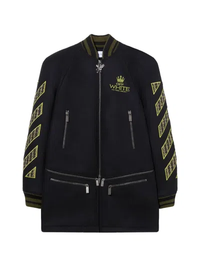 Off-white Embroidered Coat In Black