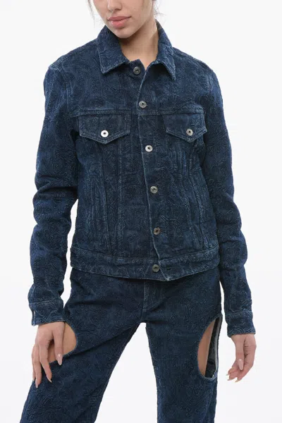 Off-white Embroidered Denim Tattoo Jacket In Blue