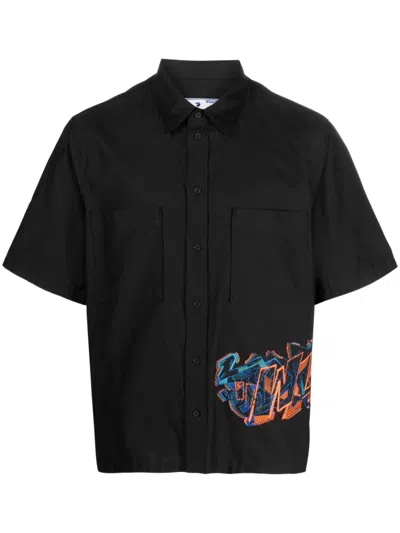 Off-white Embroidered-design Short-sleeve Shirt In Blue