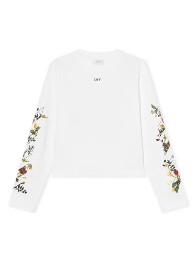 Off-white Embroidered Flowers Arrow Long Sleeve T-shirt In White