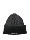 Off-white Logo Ribbed Texture Fold-over Cuff Hat In Black