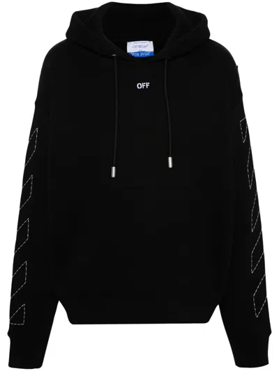 Off-white Embroidered-logo Cotton Hoodie In Black