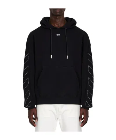 Off-white Logo Printed Drawstring Hoodie In Black