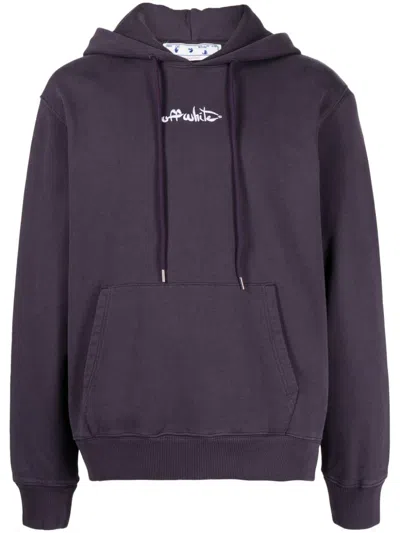 Off-white Embroidered-logo Cotton Hoodie In Violett