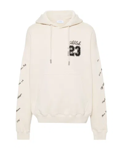 Off-white Embroidered-logo Cotton Hoodie In Beige