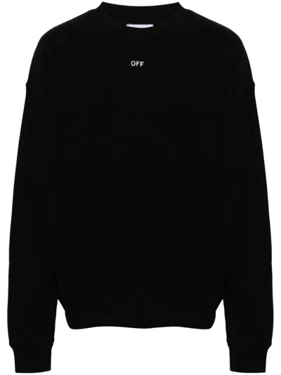 Off-white Embroidered-logo Cotton Sweatshirt In White,black
