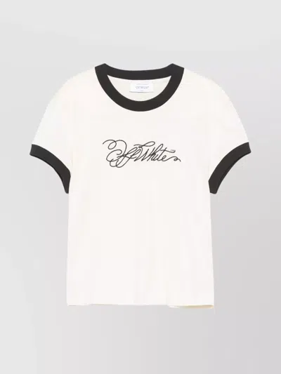 OFF-WHITE EMBROIDERED LOGO CREW NECK T-SHIRT