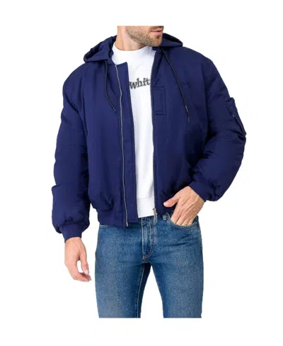 Off-white Embroidered Logo Hooded Jacket In Blue