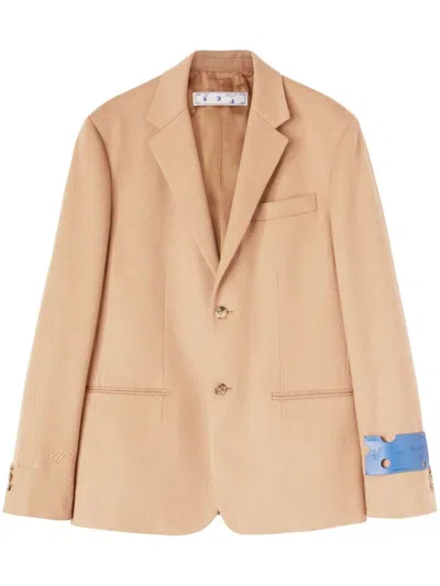 Off-white Embroidered-logo Single-breasted Blazer In Beige