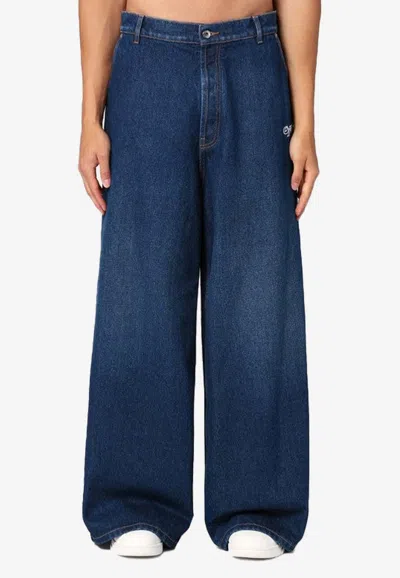 OFF-WHITE EMBROIDERED LOGO WIDE JEANS